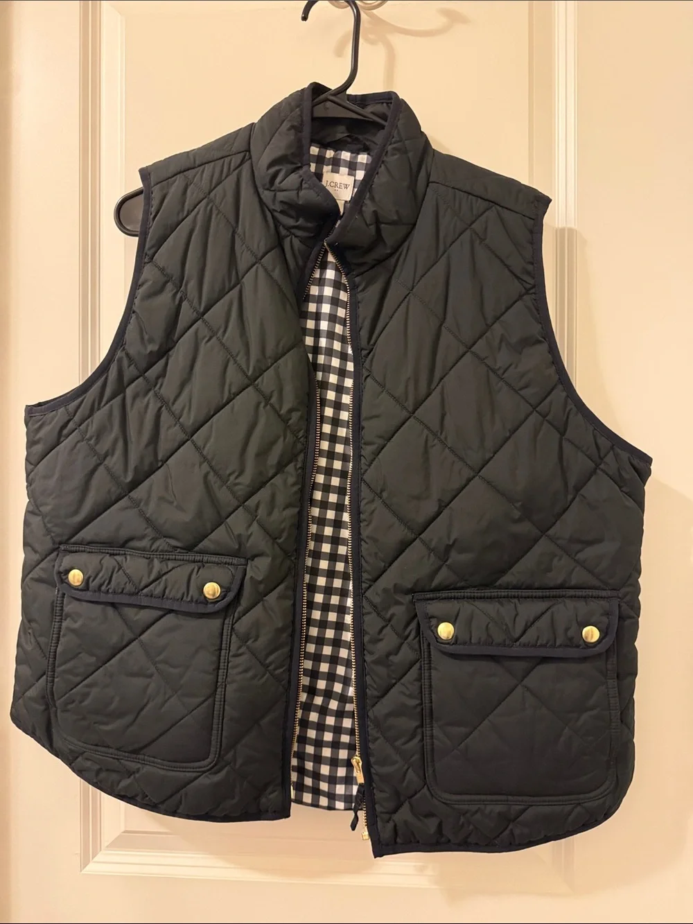 J. Crew Black Quilted Vest with Gingham Lining - Picture 1 of 2